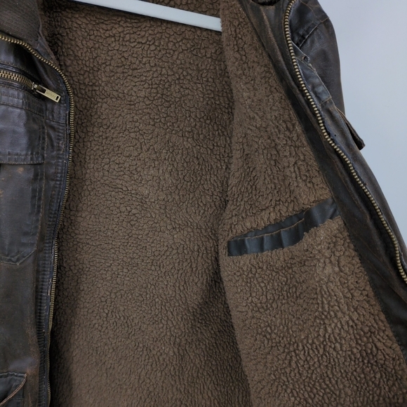 Guess Faux Leather Men's Medium Bomber Jacket Sherpa Lined Field Cargo Military‎ - Picture 4 of 14